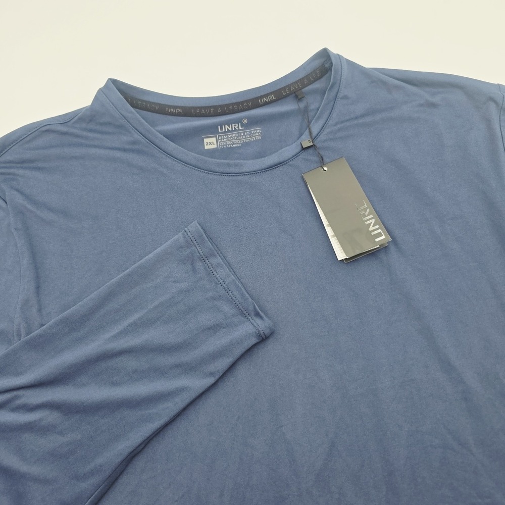 NWT UNRL Ultra Men's Size 2XL Long Sleeve T-Shirt Harbor Blue Stretch